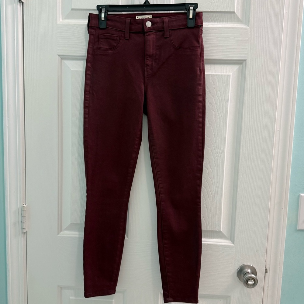 L'AGENCE Women's Size 26 Burgundy Margot Skinny High Rise Garnet Coated Jeans